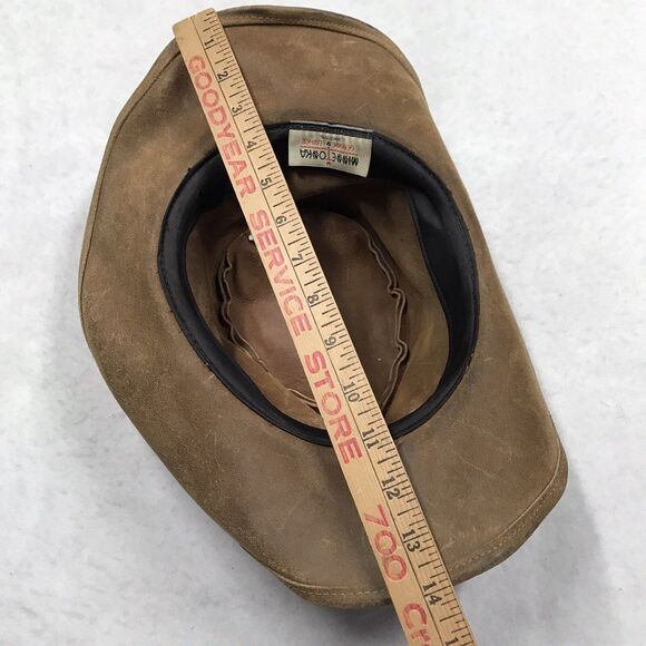 MINNETONKA Leather Stetson Fedora Men L Brown Braid Strap Western Outback - Picture 10 of 12